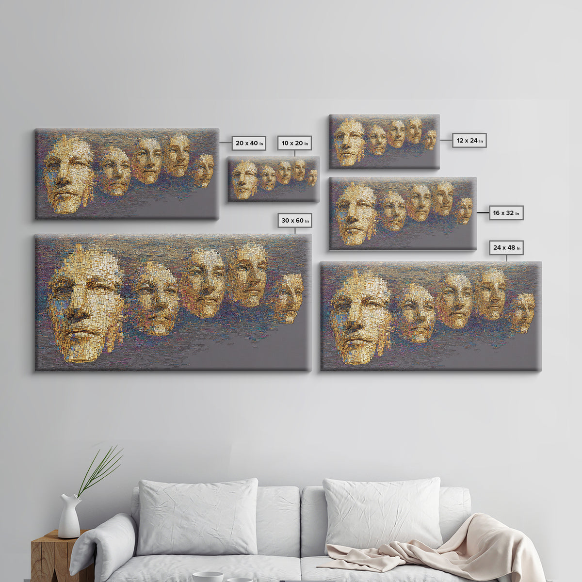Golden Abstract African Faces Wall Art, Modern Tribal Portrait Canvas Decor, Textured Black And Gold Art, Gallery Home Decor