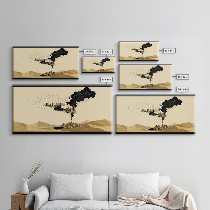Desert Smoke Cityscape Wall Art, Afrofuturism Decor, Industrial Skyline, Dystopian Landscape, Modern Canvas Art Print Decor