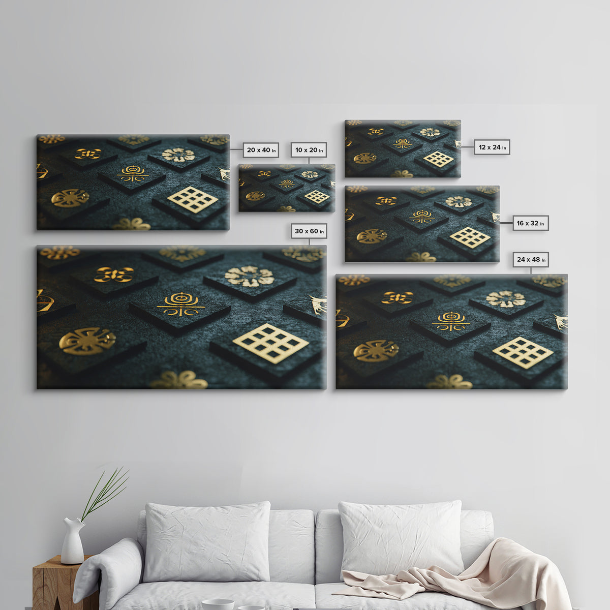 Gold Adinkra Symbols Wall Art, African Patterns Decor, Black And Gold Design, Spiritual Cultural Art, Framed Canvas Print