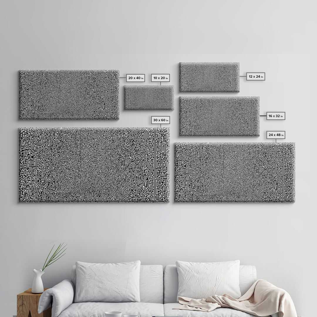 Black And White Optical Maze Room Wall Art, Abstract Geometric Pattern Print, Modern Minimalist Office Decor, Bold Canvas