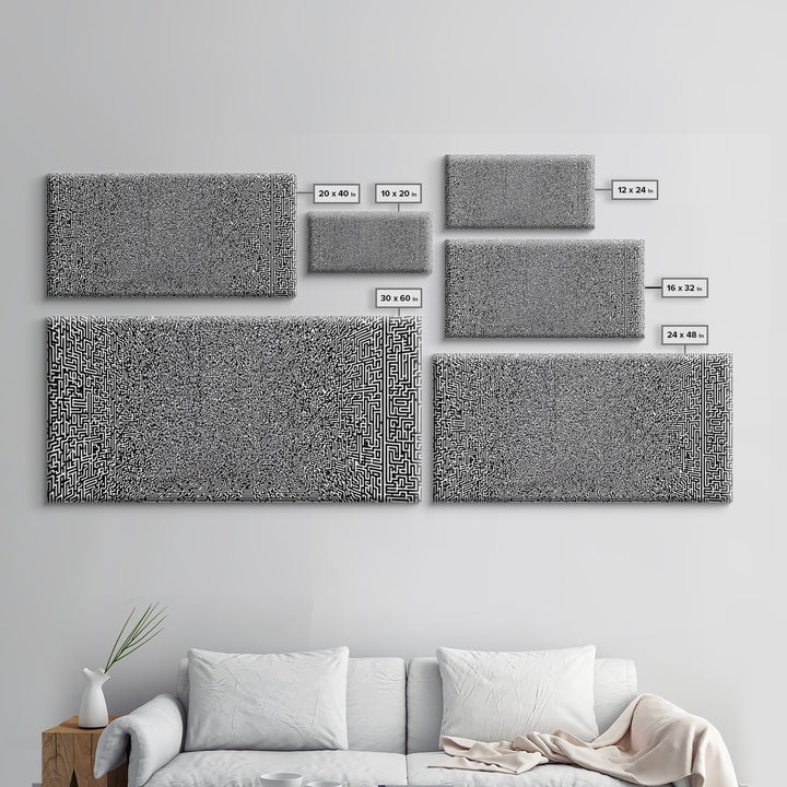 Black And White Optical Maze Room Wall Art, Abstract Geometric Pattern Print, Modern Minimalist Office Decor, Bold Canvas