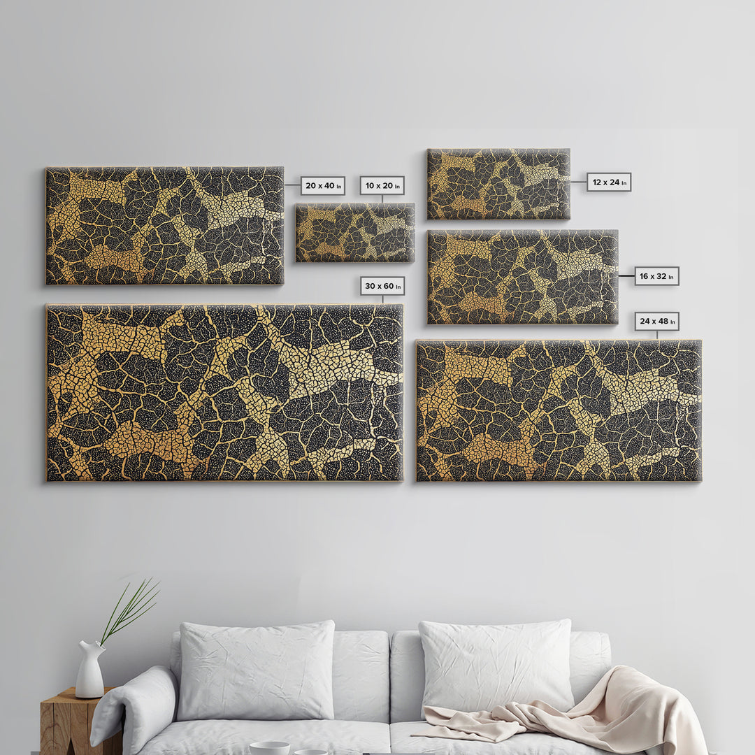 Gold And Black Giraffe Mosaic Canvas Print, African Safari Animal Pattern Wall Art, Luxury Tribal Decor, Earth Tone Artwork