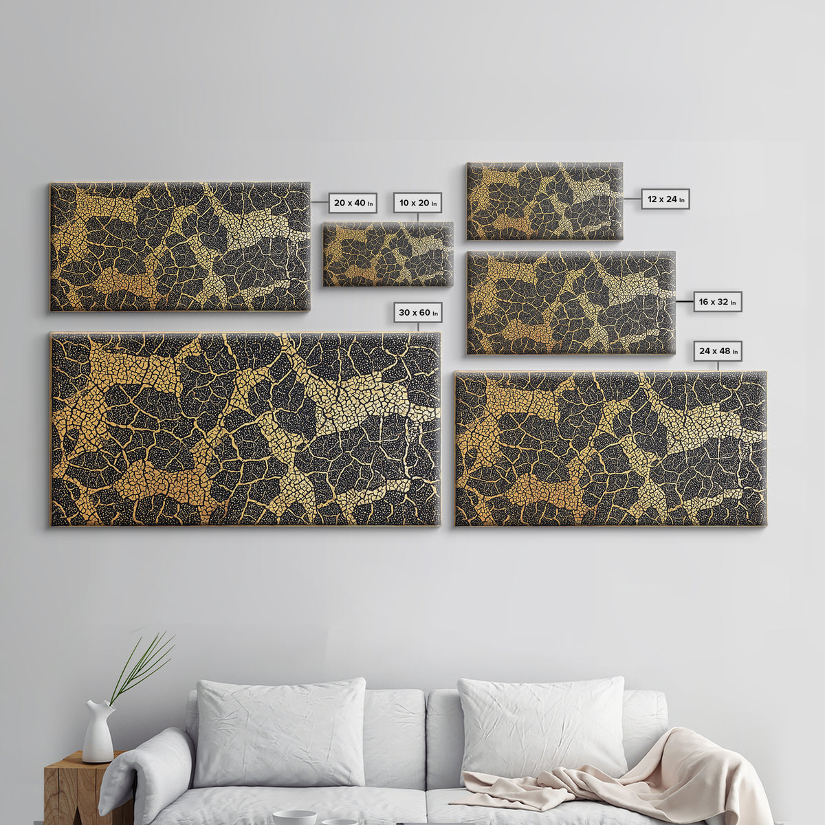 Gold And Black Giraffe Mosaic Canvas Print, African Safari Animal Pattern Wall Art, Luxury Tribal Decor, Earth Tone Artwork
