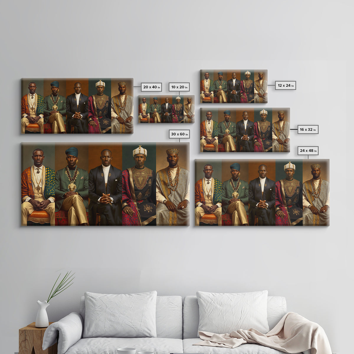 Five Regal African Kings Framed Canvas Print, Royal Portrait Wall Art, Black Men Cultural Decor, Afrocentric Home Decor Gift