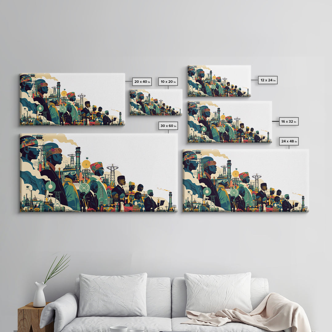 Afrofuturist African City Procession Wall Art, Black Culture Art, Modern African Art, Afrocentric Decor, Statement Canvas