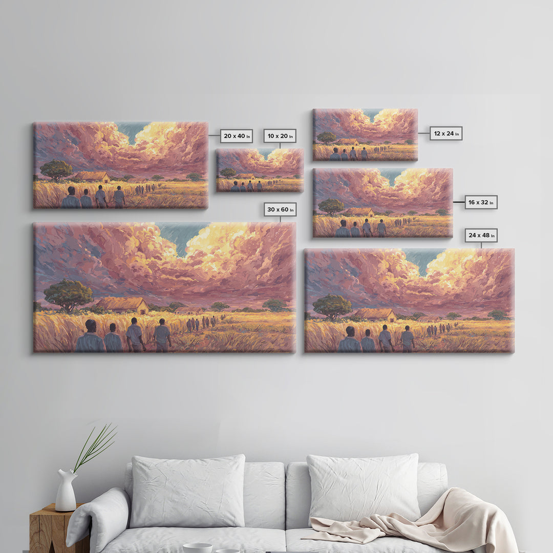 African Village Sunset Walk Wall Art, Rural Landscape Painting, Motherland Decor, African Safari Art, Boho Home Decor Gift