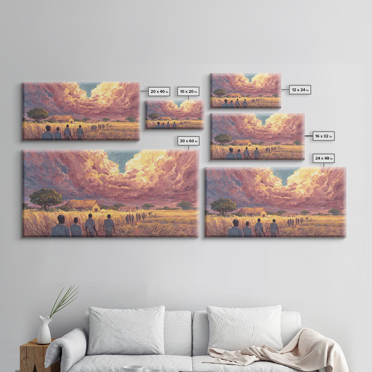 African Village Sunset Walk Wall Art, Rural Landscape Painting, Motherland Decor, African Safari Art, Boho Home Decor Gift