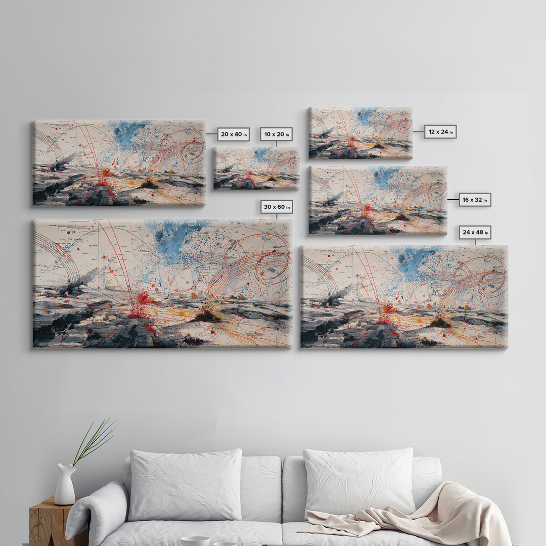 Abstract Battlefield Energy Canvas Print, Modern Abstract Art, Bold Office Art, Red Blue Contemporary Statement Wall Decor