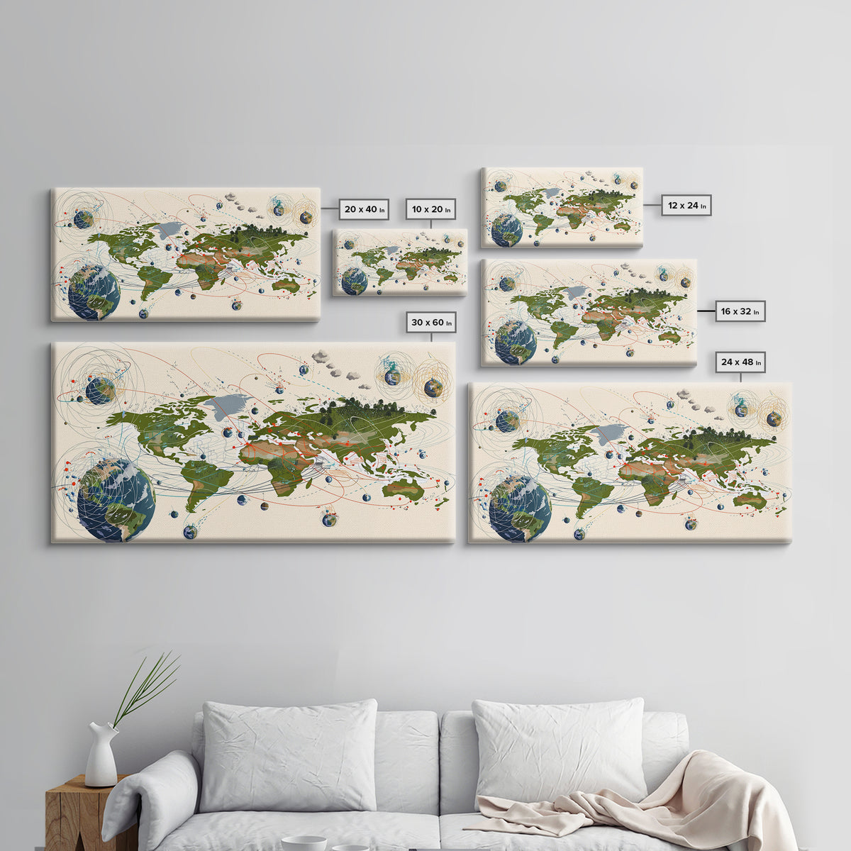 Global Network Map With Africa Orbitals Wall Art, Digital World Map Art, Modern Office Decor, Futuristic Abstract Art Print