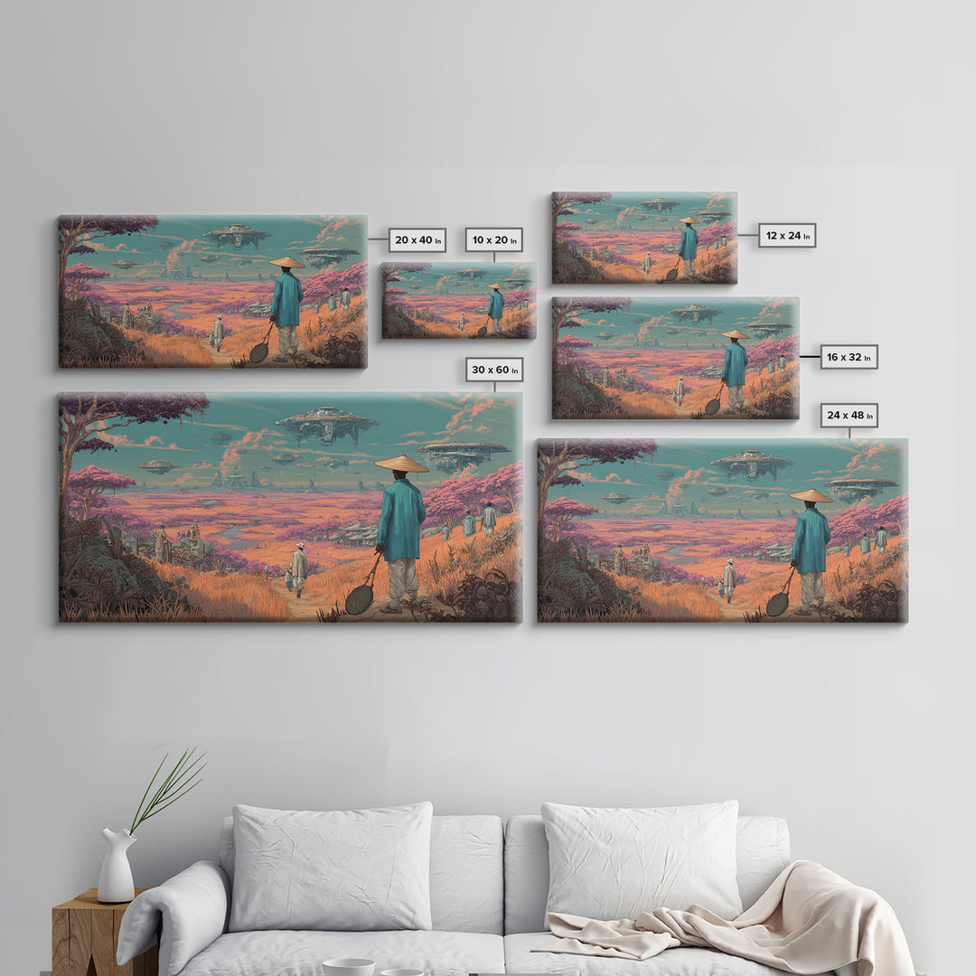 Afrofuturist Traveler In Pink Alien Savannah Canvas Print, African Sci Fi Wall Art, Dreamy Landscape, Unique Home Decor