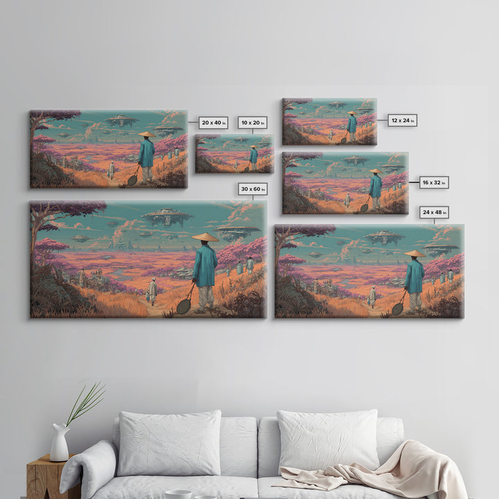 Afrofuturist Traveler In Pink Alien Savannah Canvas Print, African Sci Fi Wall Art, Dreamy Landscape, Unique Home Decor