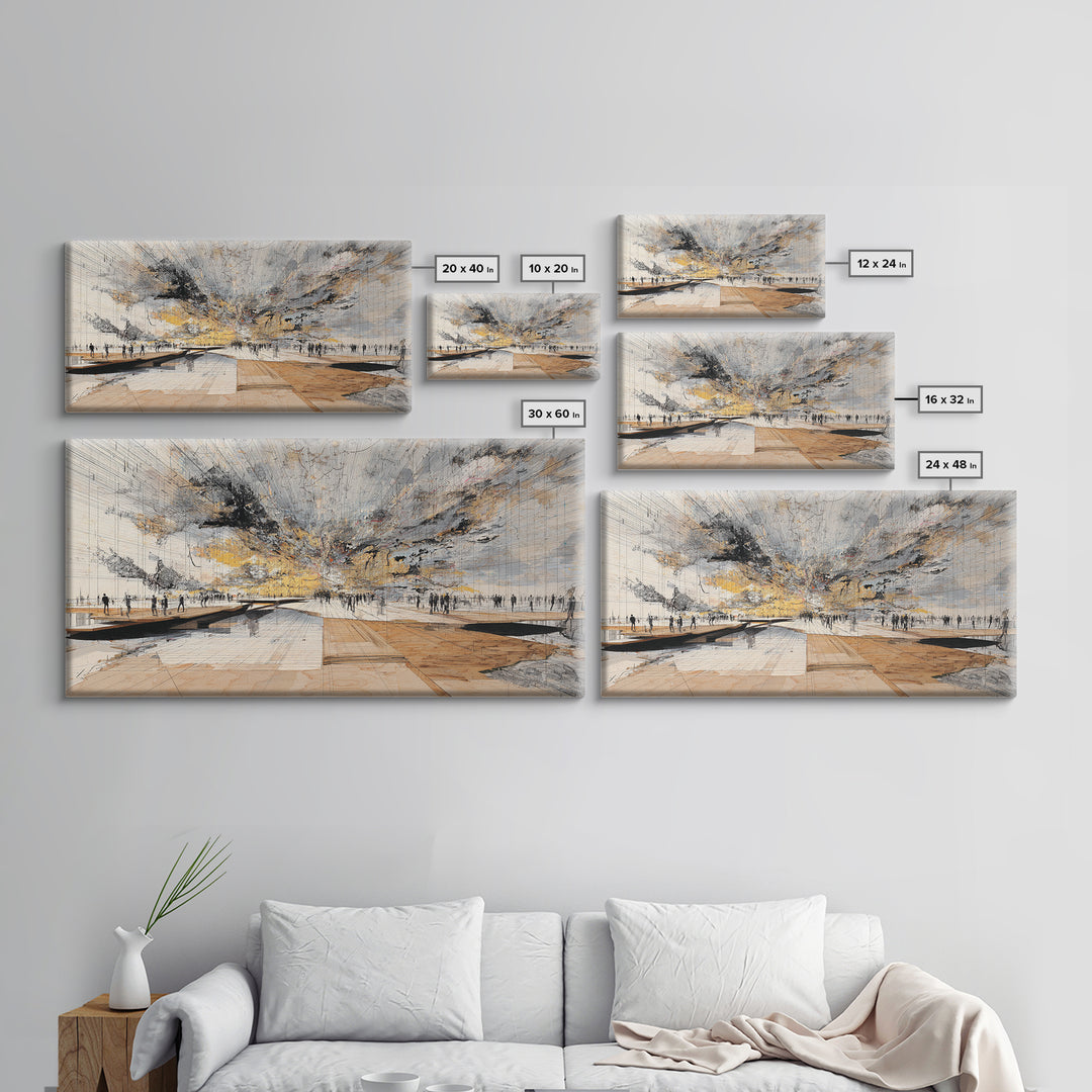 Stormy Urban Horizon Wall Art, Abstract African Inspired Cityscape Canvas Print, Modern Office Decor For Living Room Decor