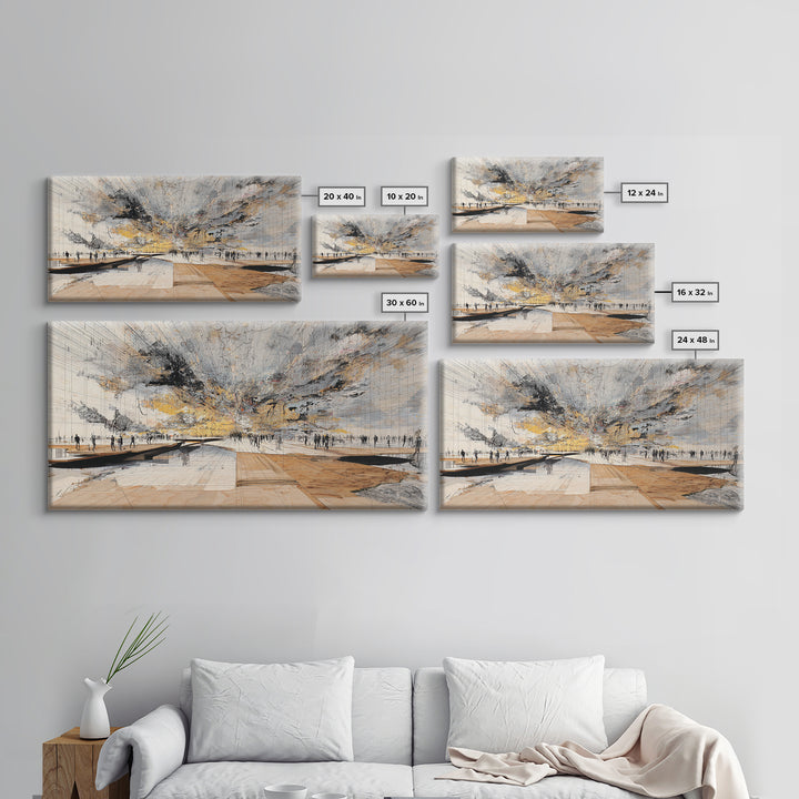 Stormy Urban Horizon Wall Art, Abstract African Inspired Cityscape Canvas Print, Modern Office Decor For Living Room Decor
