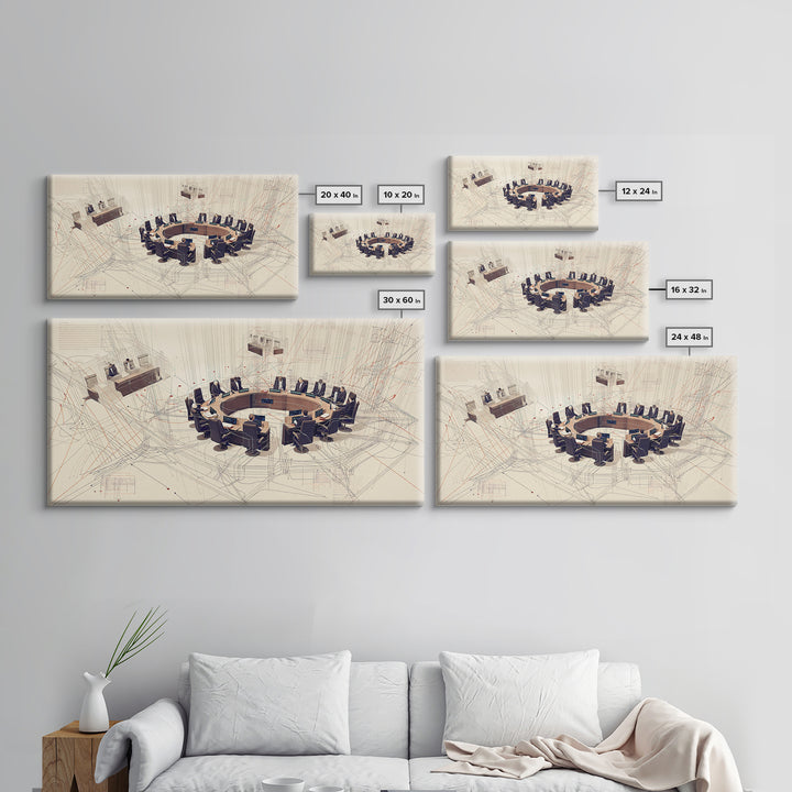 Futuristic Council Chamber Wall Art, Modern Office Canvas Print, Abstract Conference Room Decor For Executive Boardroom Spaces
