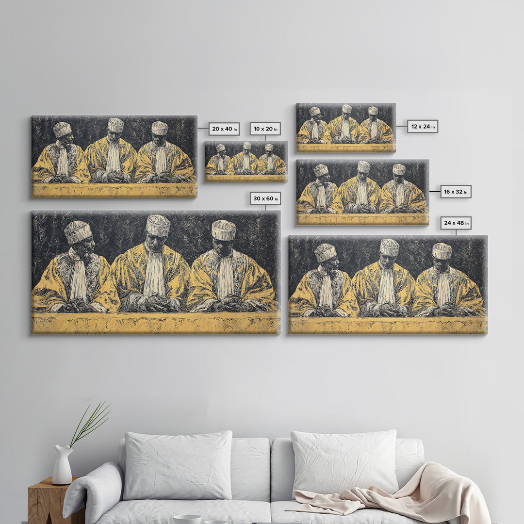 Three Seated African Elders Wall Art, Traditional African Canvas Print, West African Tribal Art Decor For Cultural Home Decor