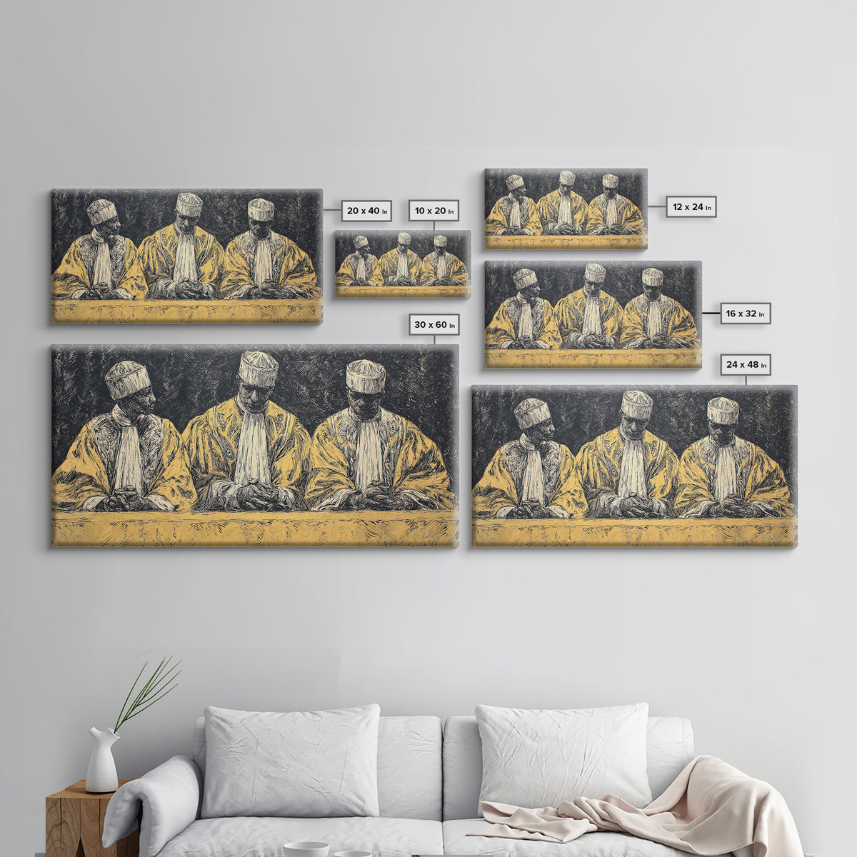 Three Seated African Elders Wall Art, Traditional African Canvas Print, West African Tribal Art Decor For Cultural Home Decor