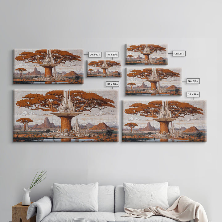 Sepia Baobab Tree Megacity In African Landscape Wall Art, African Tree, African Safari Art, Earth Tone Wall Art, Home Decor