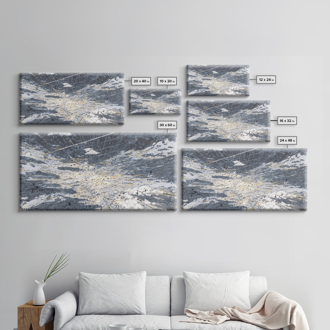 Abstract Ocean Clouds With Gold Network Wall Art, Textured Art Print, Blue Gray Modern Art, Dreamy Wall Art, Office Decor