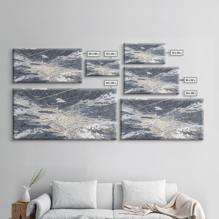 Abstract Ocean Clouds With Gold Network Wall Art, Textured Art Print, Blue Gray Modern Art, Dreamy Wall Art, Office Decor