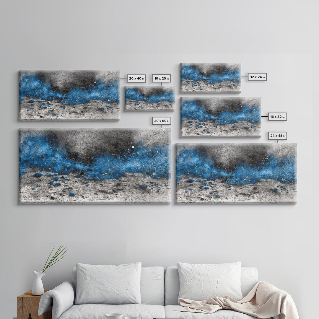 Blue Gray Textured Abstract Wall Art, Modern Landscape Painting, Contemporary Canvas Decor, Large Office Art, Elegant Home Decor
