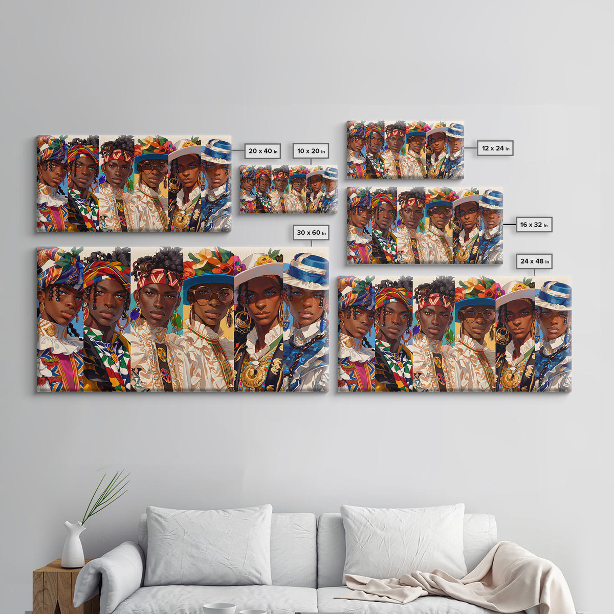 Elegant African Women In Hats And Headwraps Framed Canvas Print, Modern Fashion Portrait Wall Decor, Black Beauty Art Gift
