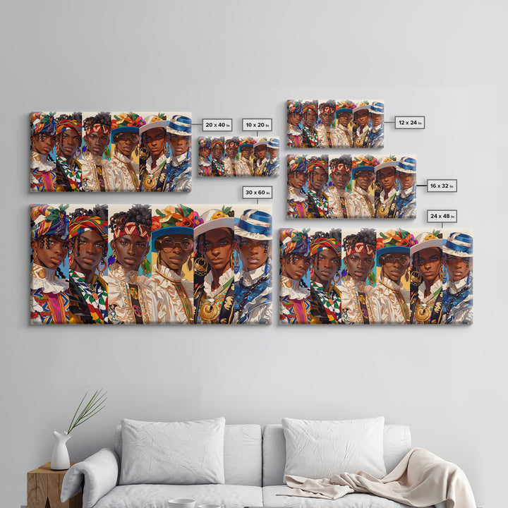 Elegant African Women In Hats And Headwraps Framed Canvas Print, Modern Fashion Portrait Wall Decor, Black Beauty Art Gift