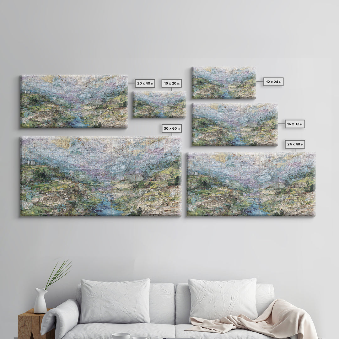 Large Abstract African Valley River Map Canvas Print, Earth Tone Landscape Wall Decor, Modern Textured Art For Living Room