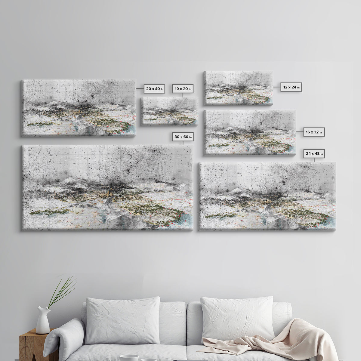 Monochrome Abstract Future City Wall Art, African Inspired Urban Landscape Print, Modern Office Decor, Large Canvas Decor