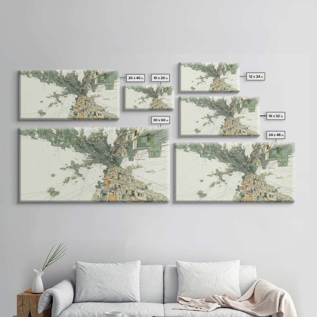 Upside Down Futuristic City Canvas Print, African Inspired Surreal Architecture, Modern Abstract Wall Decor, Office Art Gift