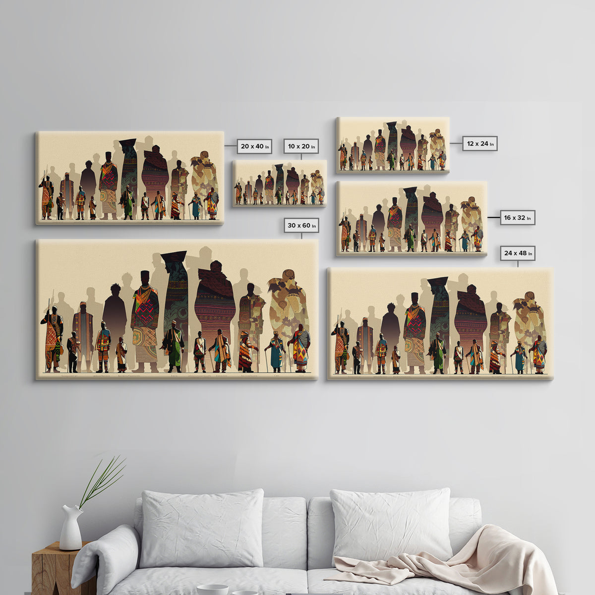 Tall African Fashion Silhouettes Wall Art, Ankara Textile Patterns, Cultural Portrait Canvas Decor, Afrocentric Home Decor