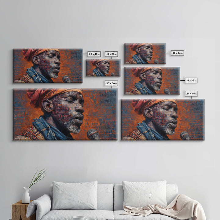 African Man Profile With Microphone Canvas Print, Typography Portrait In Red And Blue, Black Culture Wall Decor Gift For Him