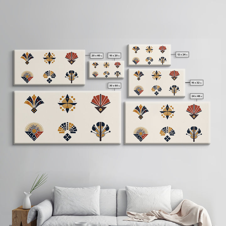 Minimal African Fan Motif Wall Art, Boho Geometric Pattern Decor, Abstract African Art, Earth Tone Canvas Print Set Gift