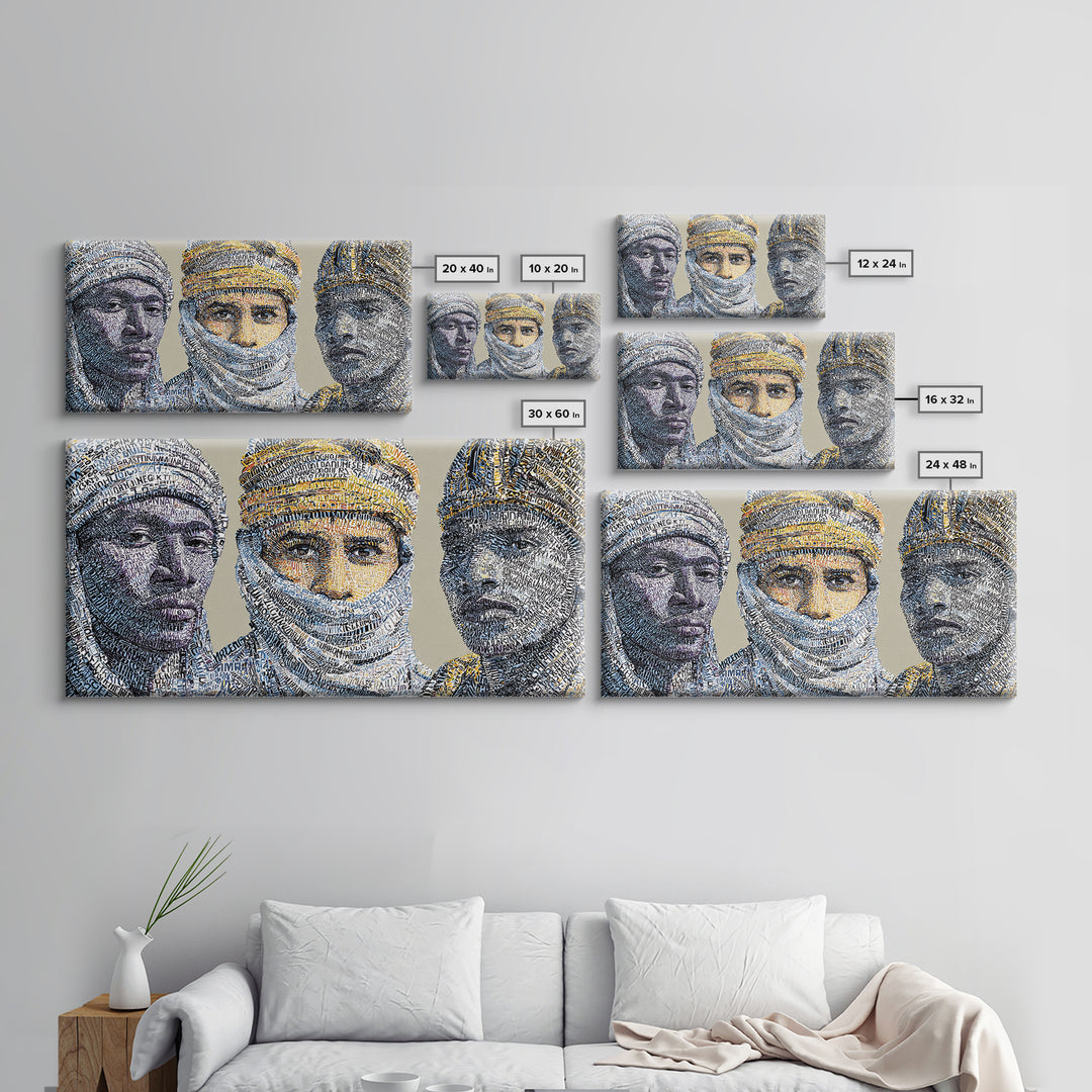 North African Tuareg Portrait Trio Canvas Print, Blue Desert Nomad Wall Art, Modern African Art Prints For Home Decor Gift