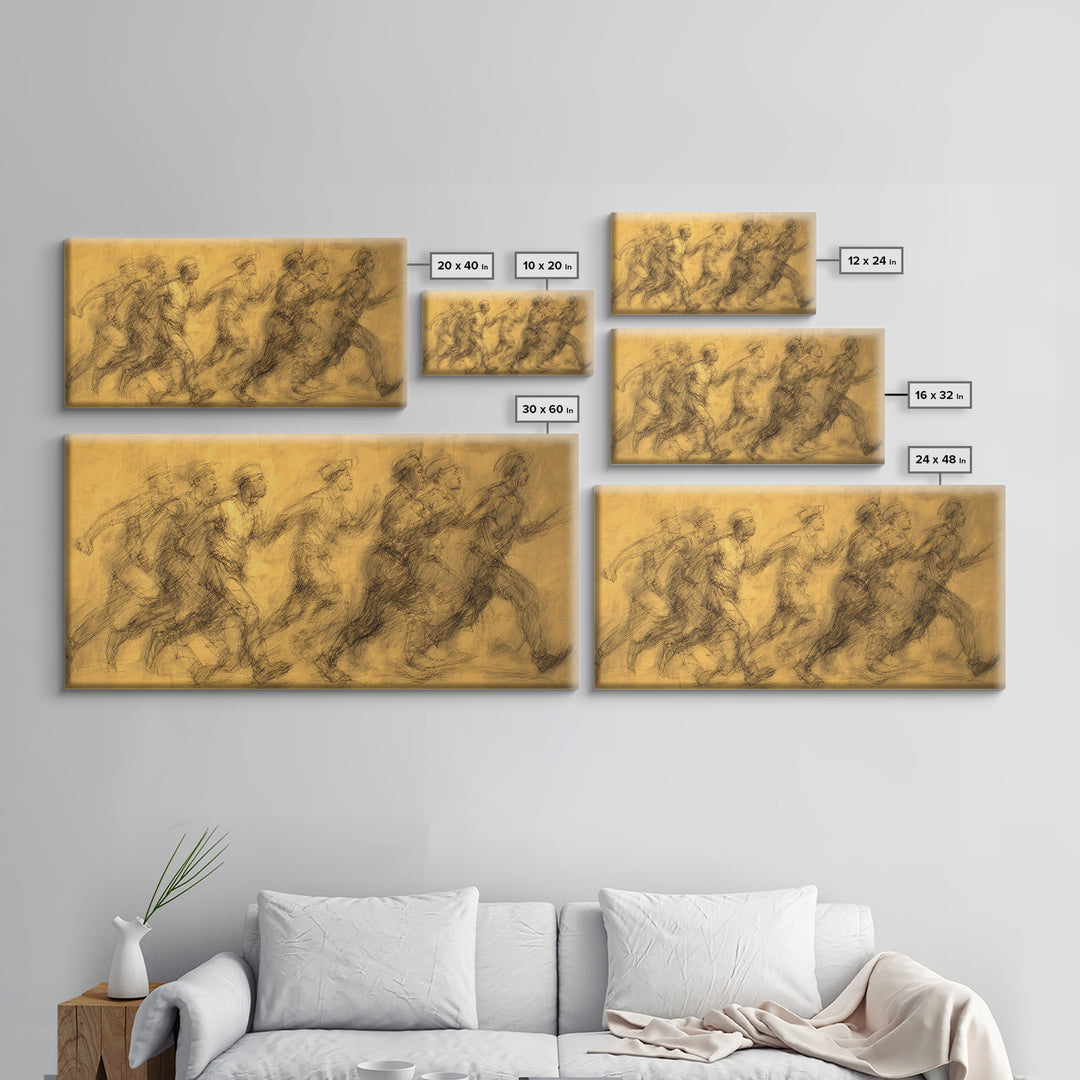 Ochre Charcoal African Runners Wall Art, Abstract Movement Canvas Print, Burnt Orange Cultural Home Decor Gift For Living Room