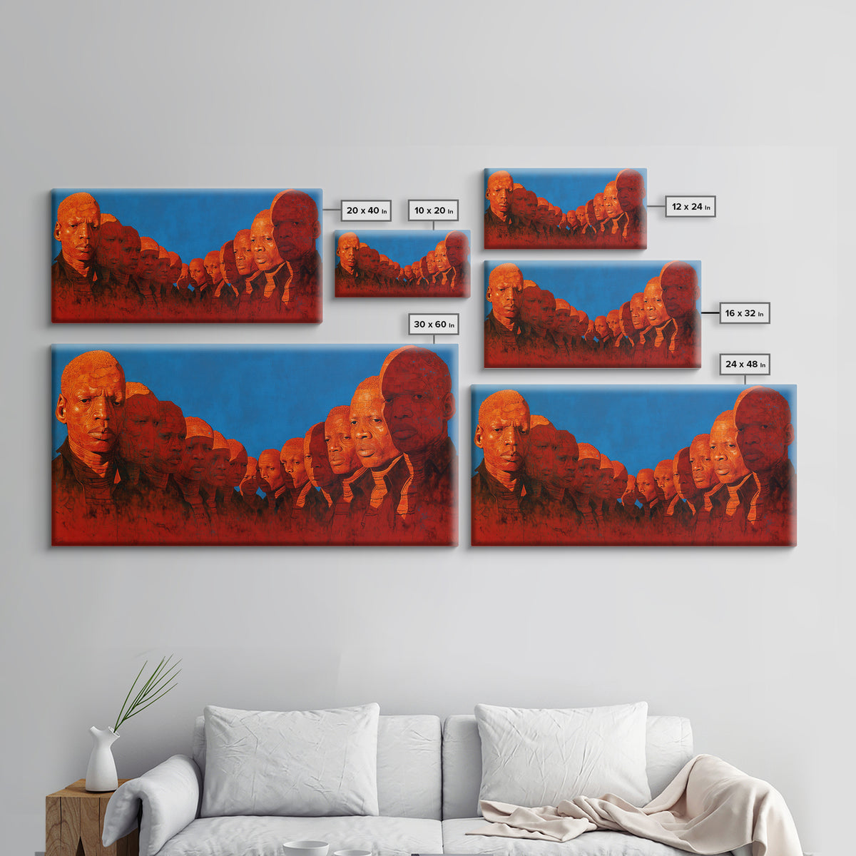 Bold Red African Warrior Portraits Wall Art, Afrocentric Canvas Print For Black Culture Decor, Statement Living Room Art