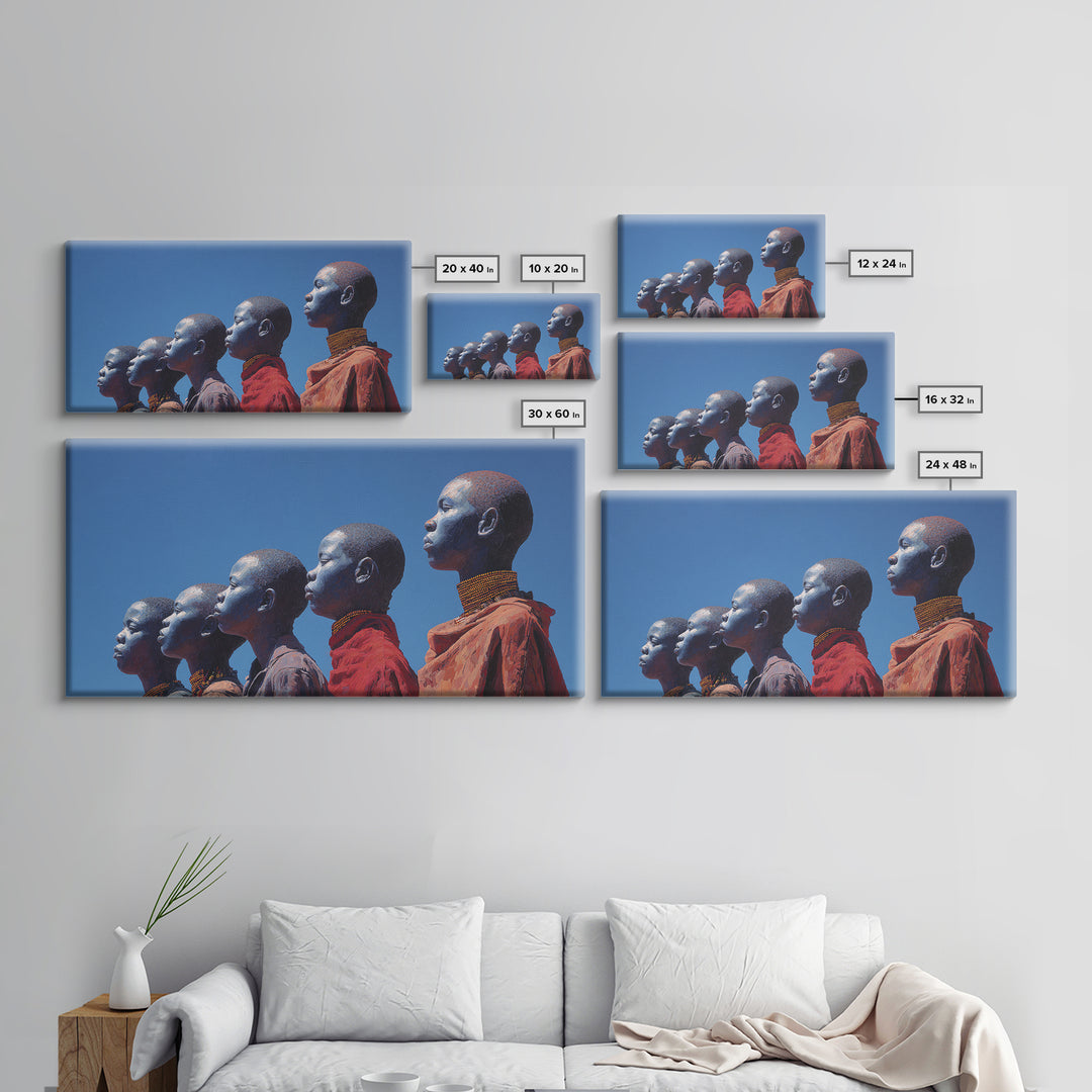 Maasai Women In Red Robes Wall Art, African Women Canvas Print For Tribal Culture Decor And Elegant Bedroom Wall Decor Gift