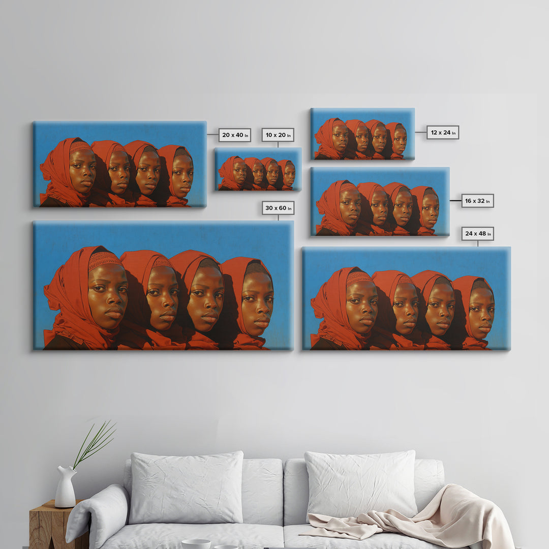 Four African Women In Red Headwraps Wall Art, Black Woman Canvas Print For Afrocentric Decor, Portrait Wall Art, And Gifts