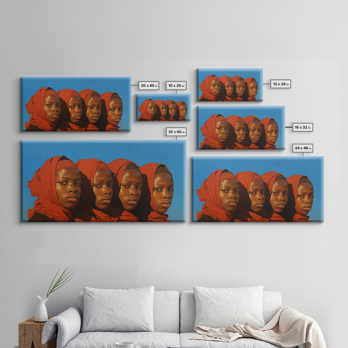 Four African Women In Red Headwraps Wall Art, Black Woman Canvas Print For Afrocentric Decor, Portrait Wall Art, And Gifts
