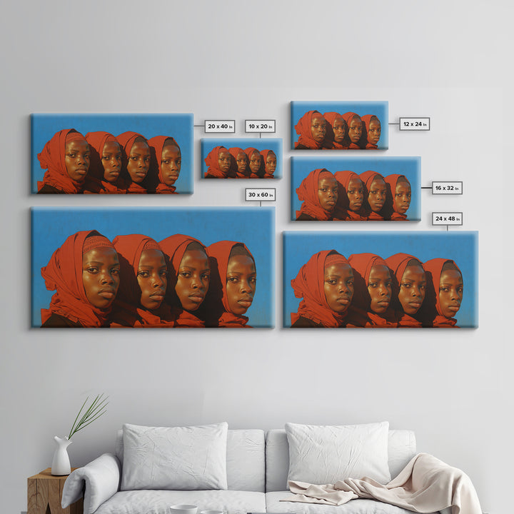 Four African Women In Red Headwraps Wall Art, Black Woman Canvas Print For Afrocentric Decor, Portrait Wall Art, And Gifts