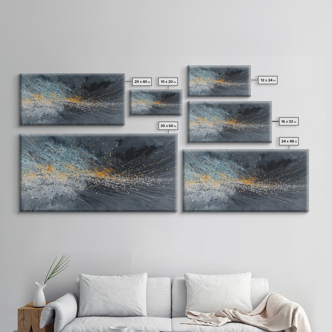 Gray Gold Storm Burst Abstract Large Wall Art, Textured Canvas Print, Modern Living Room Decor, Statement Home Decor Gift