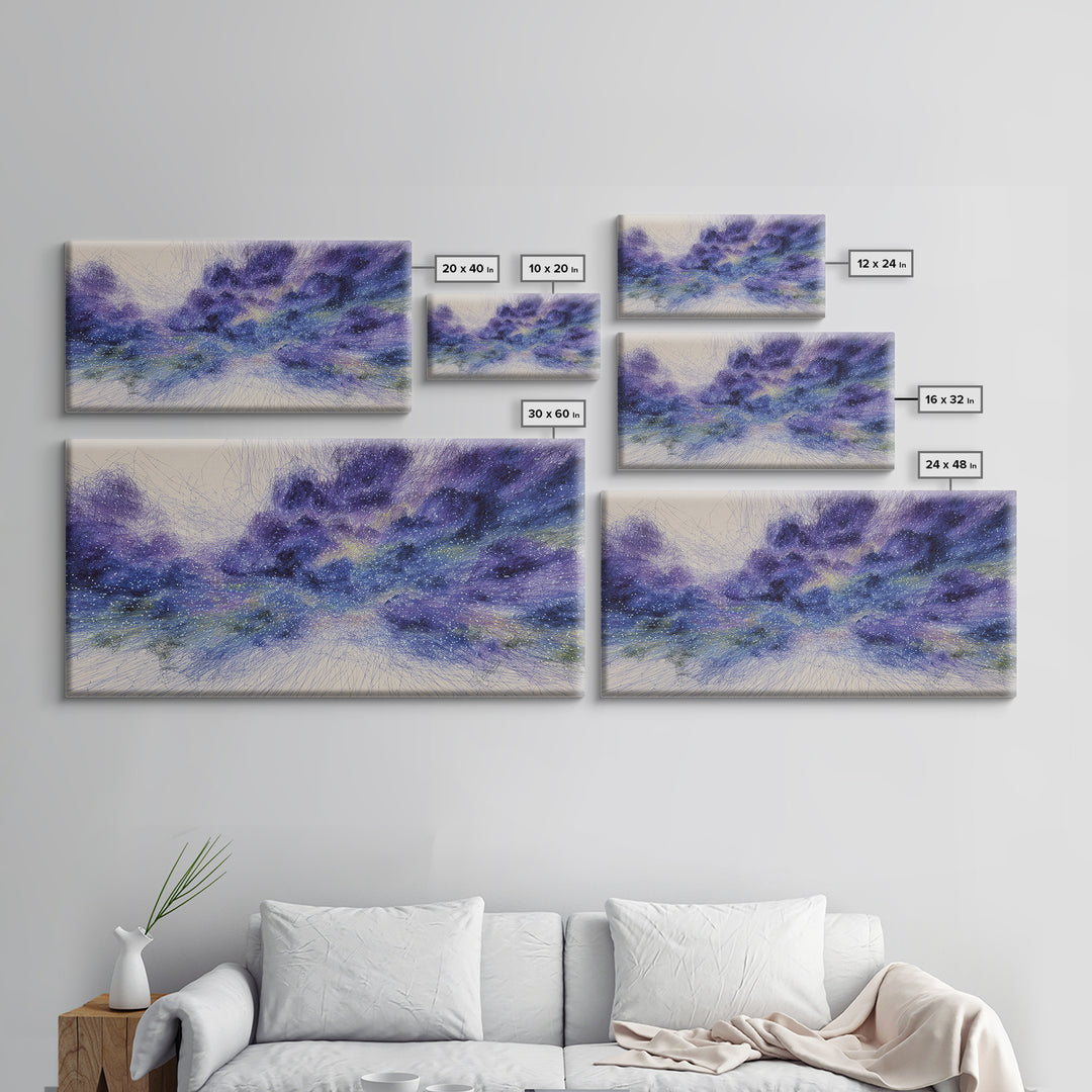 Purple Blue Starry Dreamy Nebula Abstract Wall Art, Cosmic Canvas Print, Modern Bedroom Decor, Spiritual Meditation Gift