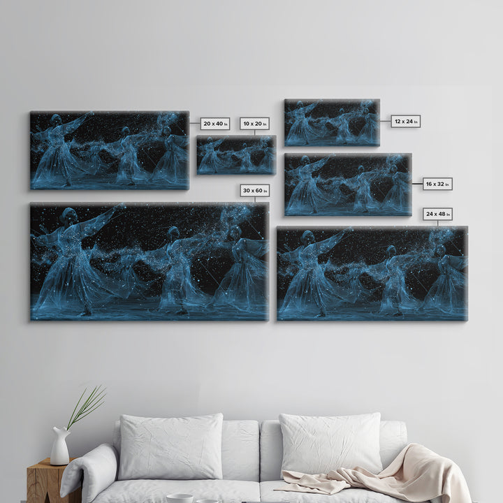 Blue Celestial African Women Dancers Wall Art, Afrocentric Canvas Print, Spiritual Black Girl Decor, Feminine Home Art Gift