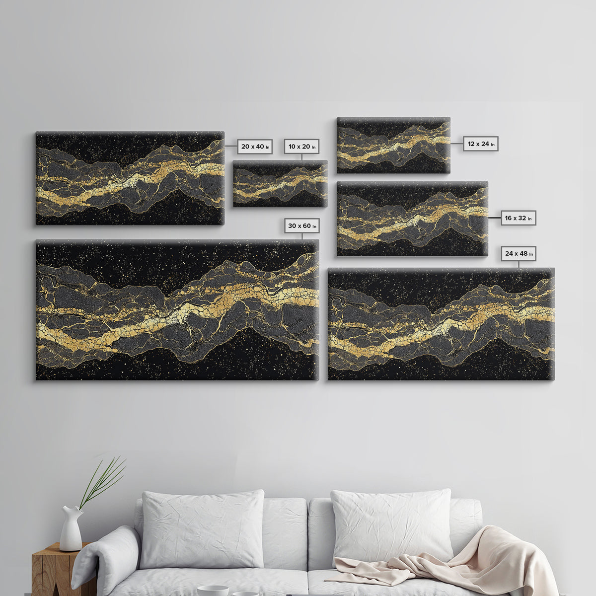 Golden Mountain Vein Abstract Wall Art, Black And Gold African Inspired Canvas Print, Luxury Statement Decor For Home Office