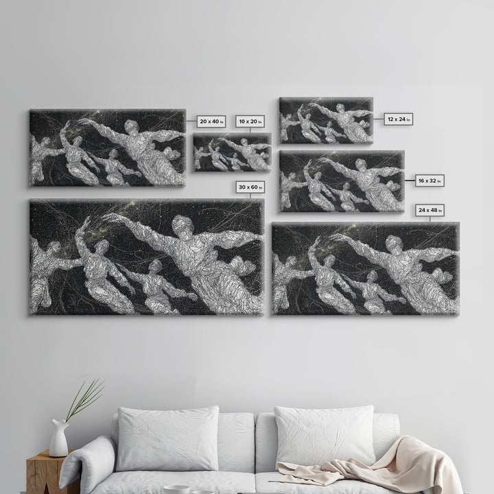 Black And White Dancing Figures Wall Art, African Contemporary Art Print, Expressive Movement Decor For Modern Studio Room