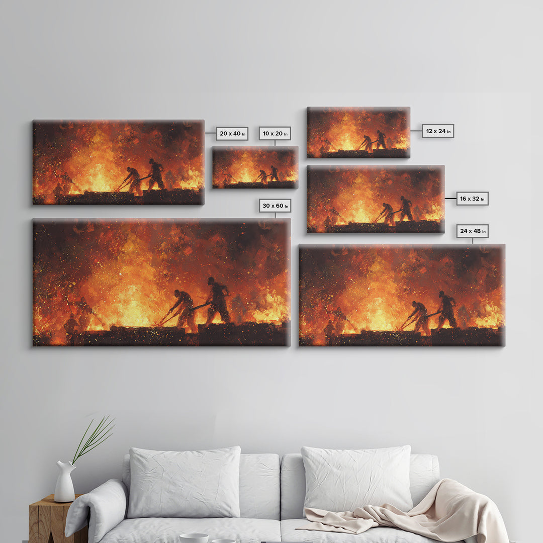 Fiery African Blacksmith Silhouette Canvas Print, African Warrior Art, Orange Abstract Painting, Black History Wall Decor Gift