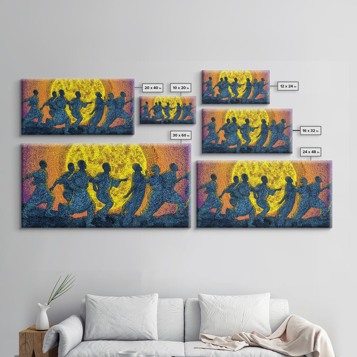African Dancers In Golden Sun Wall Art, Colorful Afrocentric Decor, Tribal Celebration Print, Black Culture Canvas Art Gift