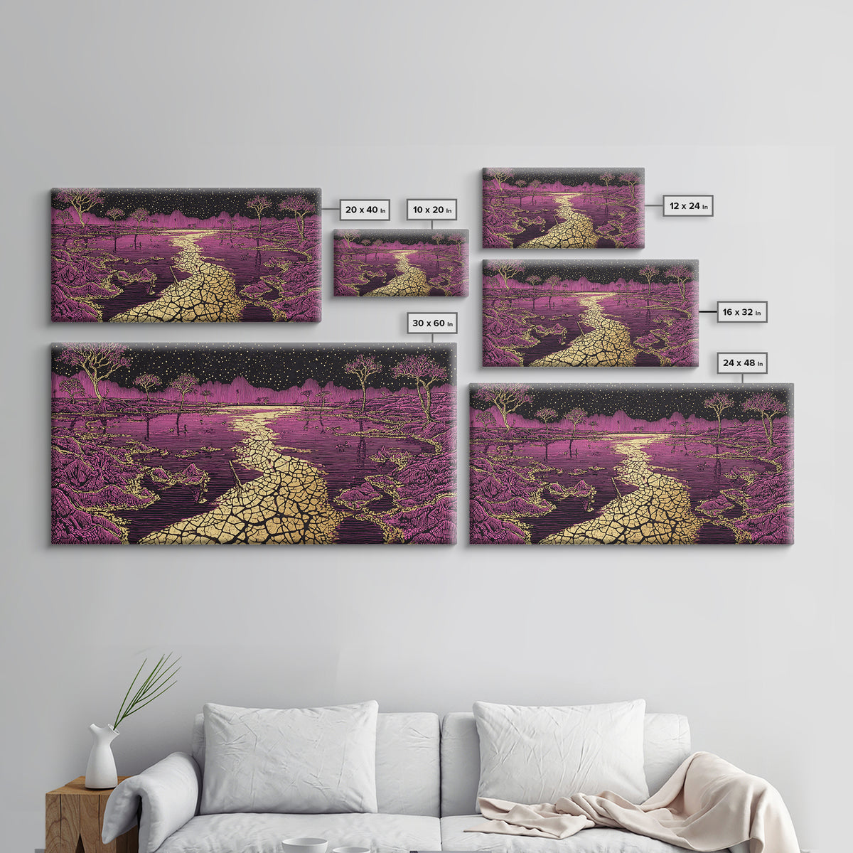 Mystic Purple Savannah Path Wall Art, African Tree Landscape, Starry Night Boho Decor, Spiritual Canvas For Living Room Gift