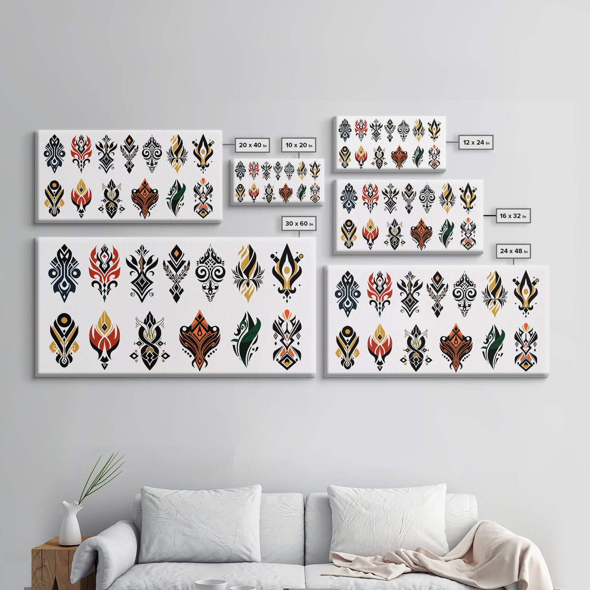 Colorful African Tribal Symbols Canvas Print, Ankara Pattern Wall Art, Ethnic Motif Poster, Modern Afrocentric Decor Gift