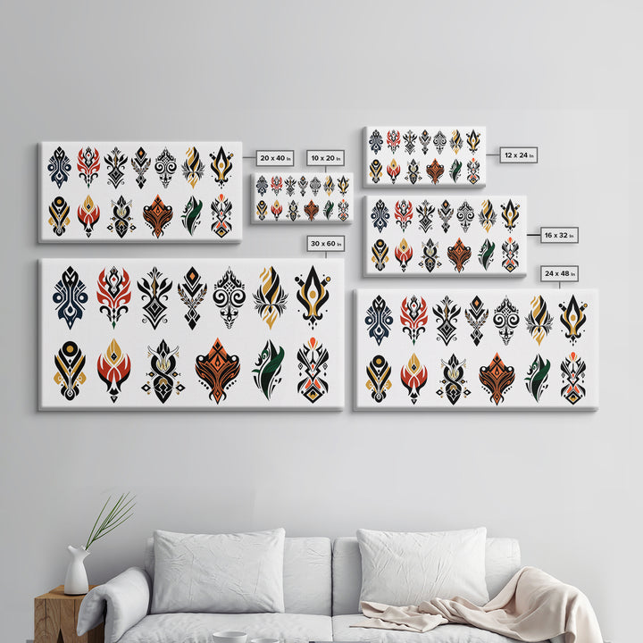 Colorful African Tribal Symbols Canvas Print, Ankara Pattern Wall Art, Ethnic Motif Poster, Modern Afrocentric Decor Gift
