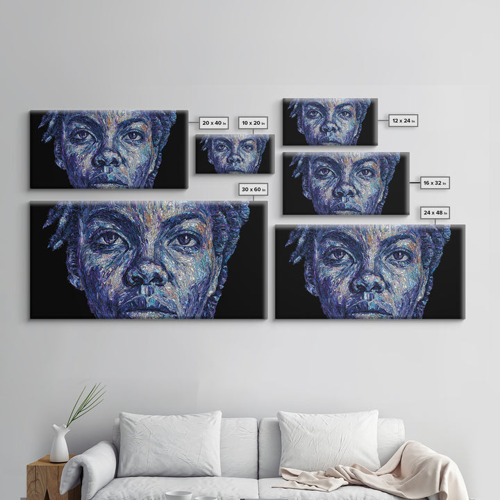 Blue African Woman Portrait Wall Art, Expressive Melanin Painting, Contemporary Black Female Art, Bold Canvas Decor Gift